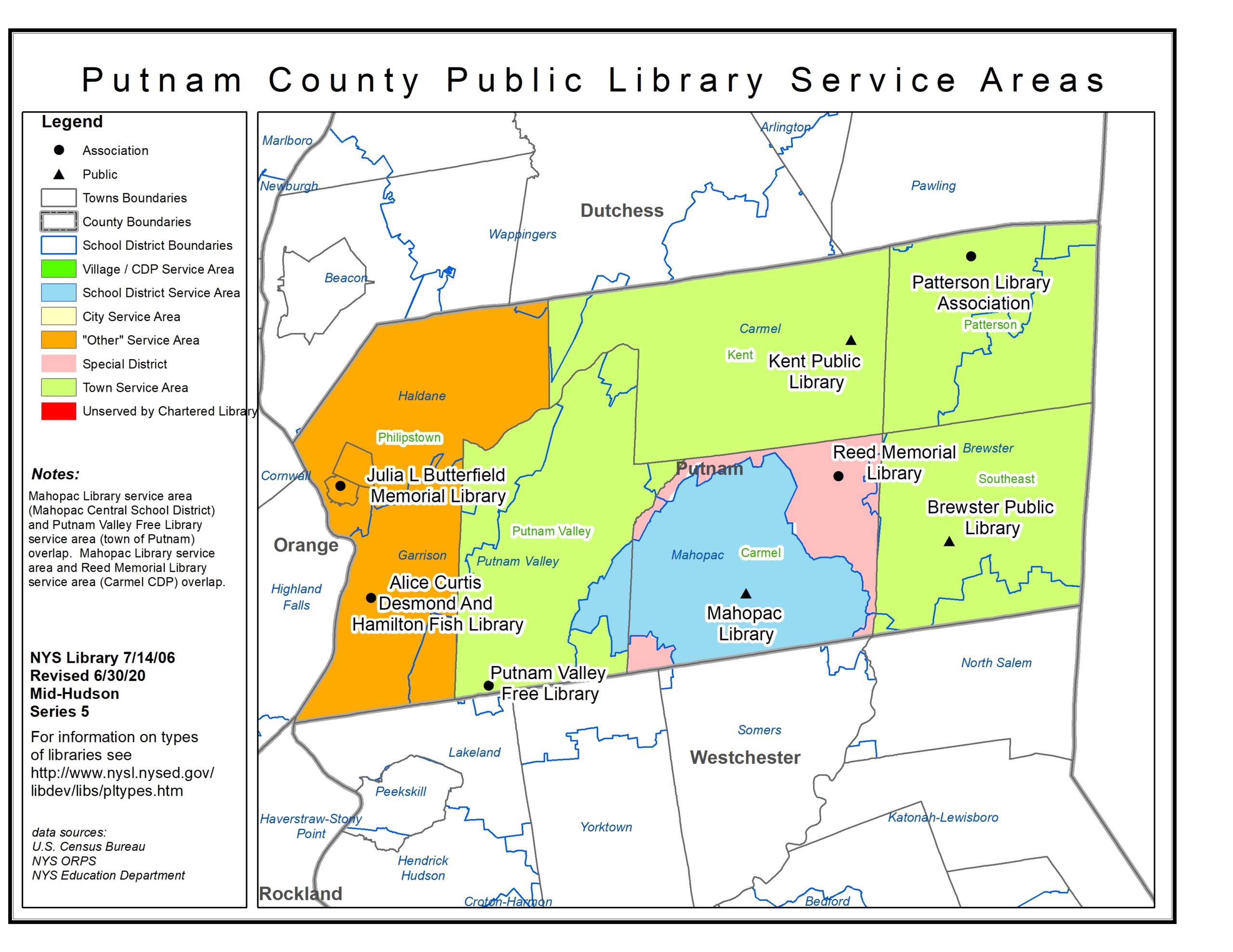 Map of Putnam County with Public Library Service Areas