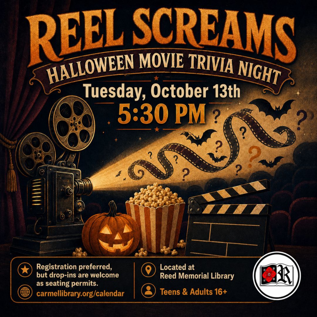 Reel Screams Halloween Movie Trivia Night
October 13 at 5:30 pm
Registration preferred, Drop Ins welcome

